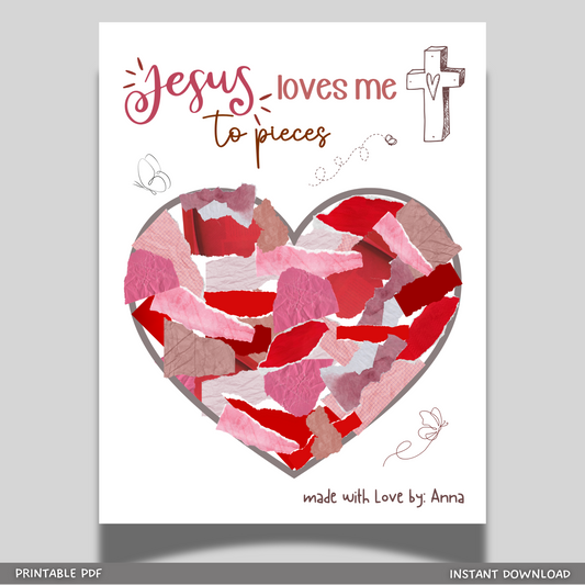 Jesus Loves Me to Pieces Christian Craft Printable, Valentine’s Day Art for Sunday School, Baby Toddler Child Nursery DIY Activity Preschool