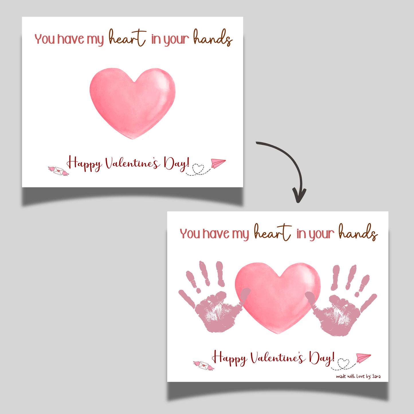 Valentines Handprint Holiday Crafts Printable, DIY Heart Art for Kids Preschool Homeschool Activity