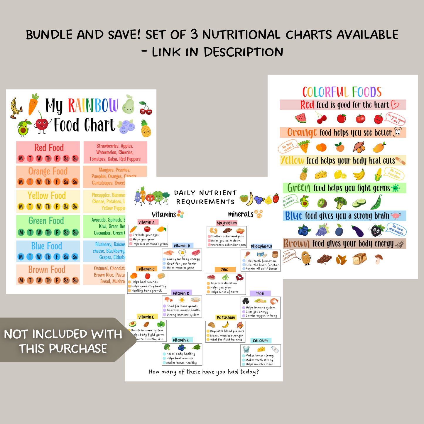 Eat The Rainbow Checklist For Kids, Healthy Food Nutrition Chart