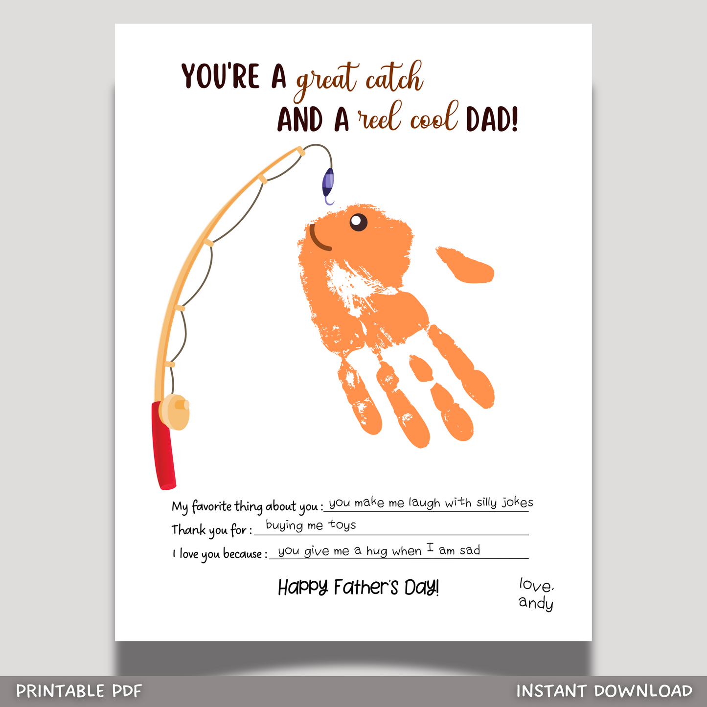 Fathers Day Handprint Craft for Kids Printable, DIY Dad Card Art Activity Personalized Birthday Gift from Baby Toddler Preschool Daycare