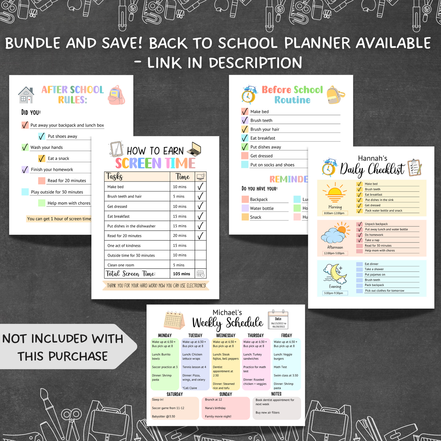 Editable After School Rules Checklist For Kids, Printable Routine Reminders