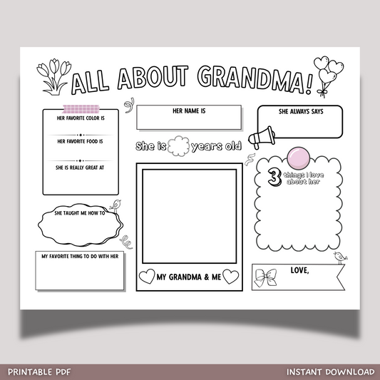 All About My Grandma Survey Printable, Card Questionnaire Personalized Gift Ideas