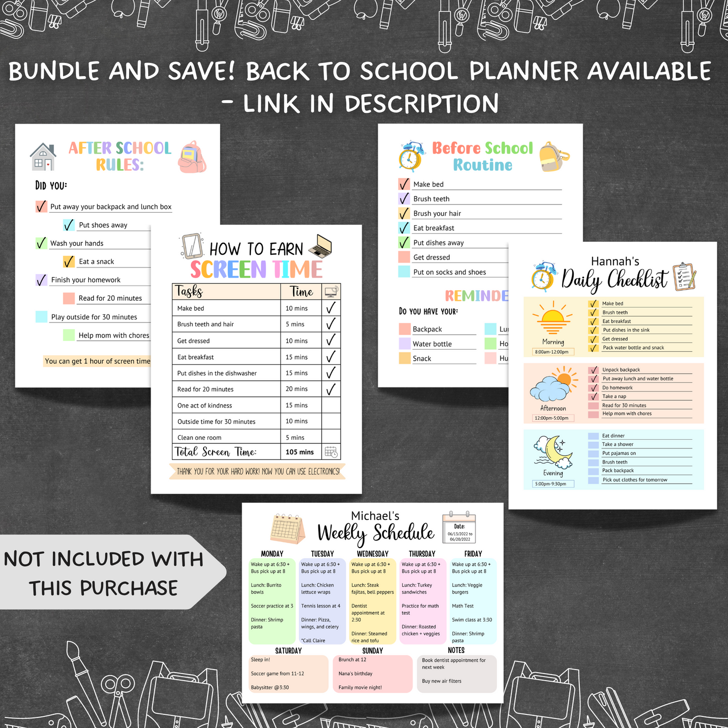 Kids Daily Checklist Printable, Editable Chore Chart, Daily Routine Schedule