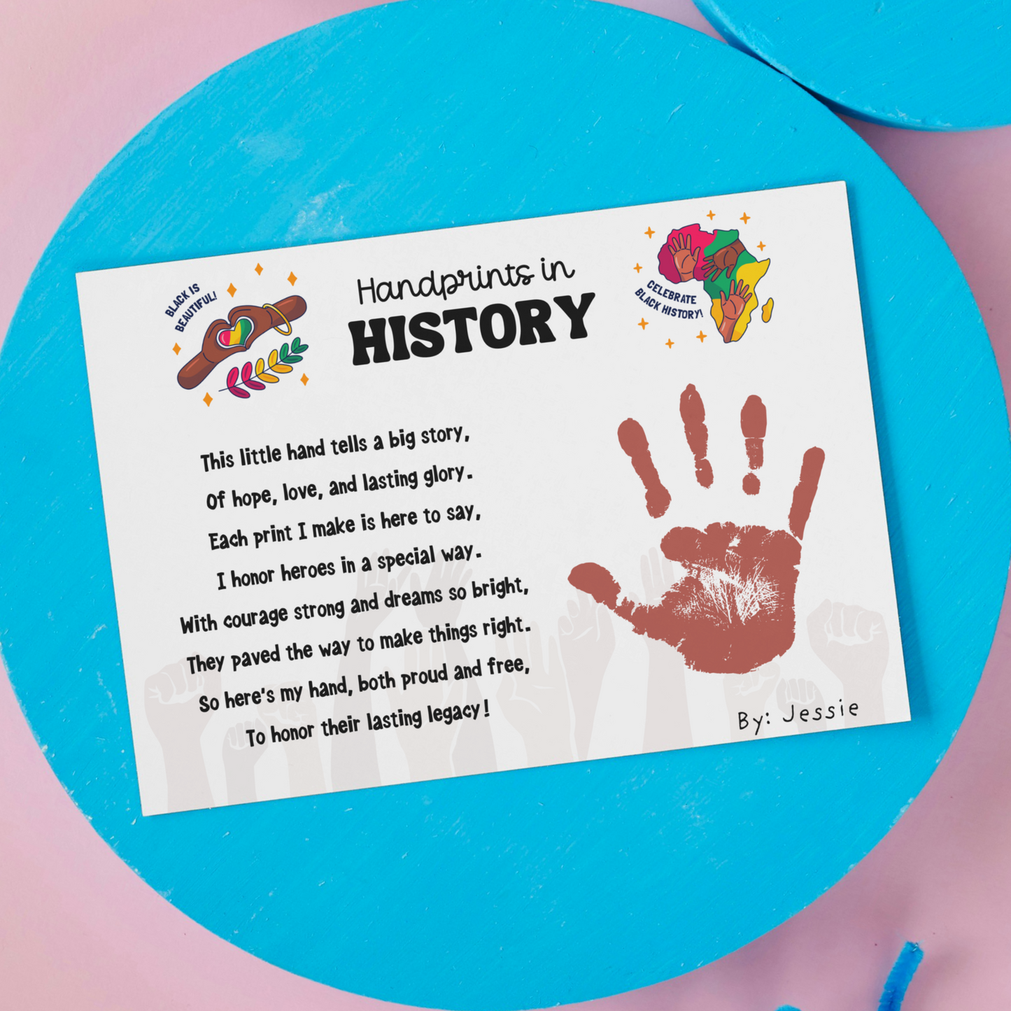 Black History Month Handprint Crafts Printable Bundle, DIY Art Kids Activity Keepsake