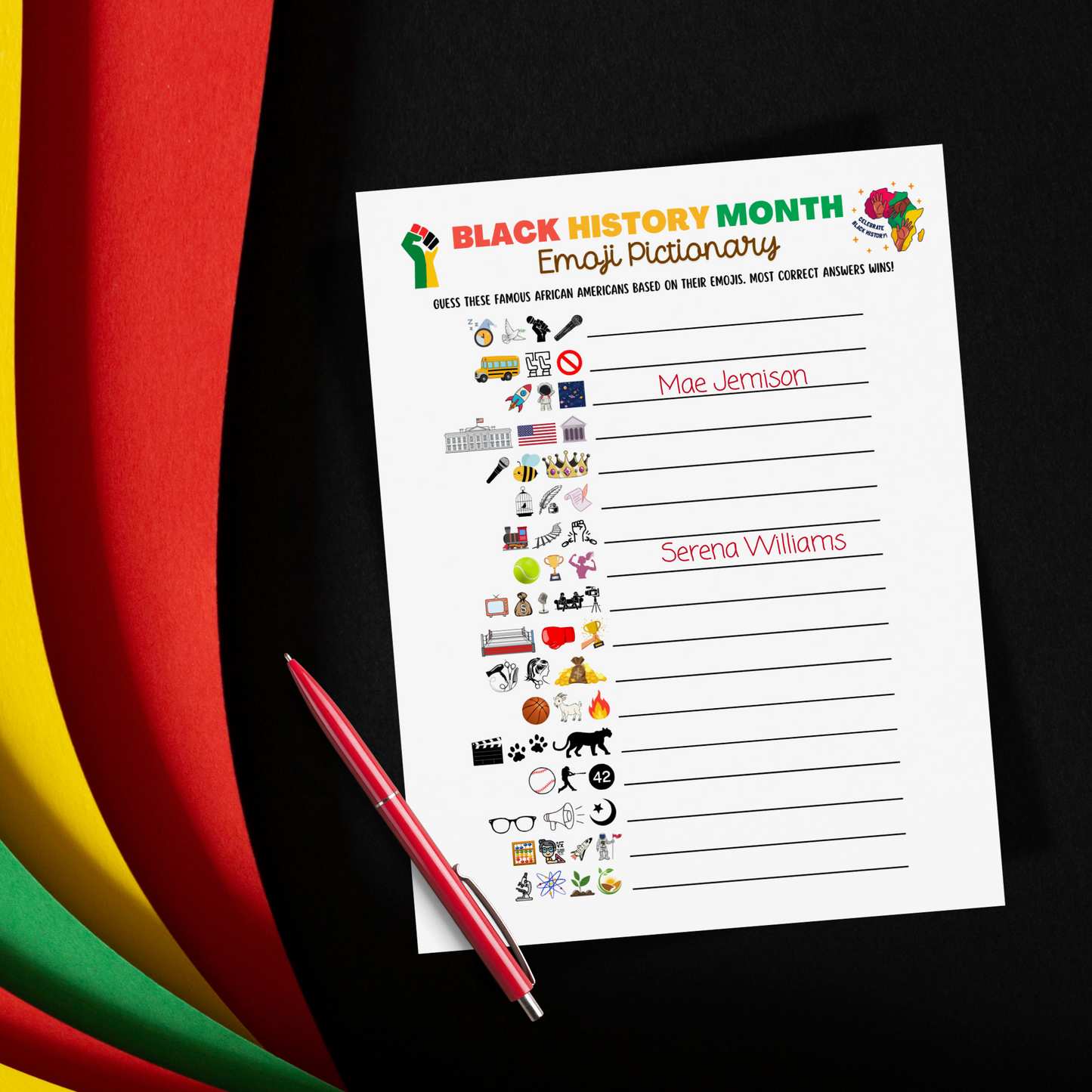 Black History Month Games Printable, African American Historical Celebration Trivia Quiz Party Activity