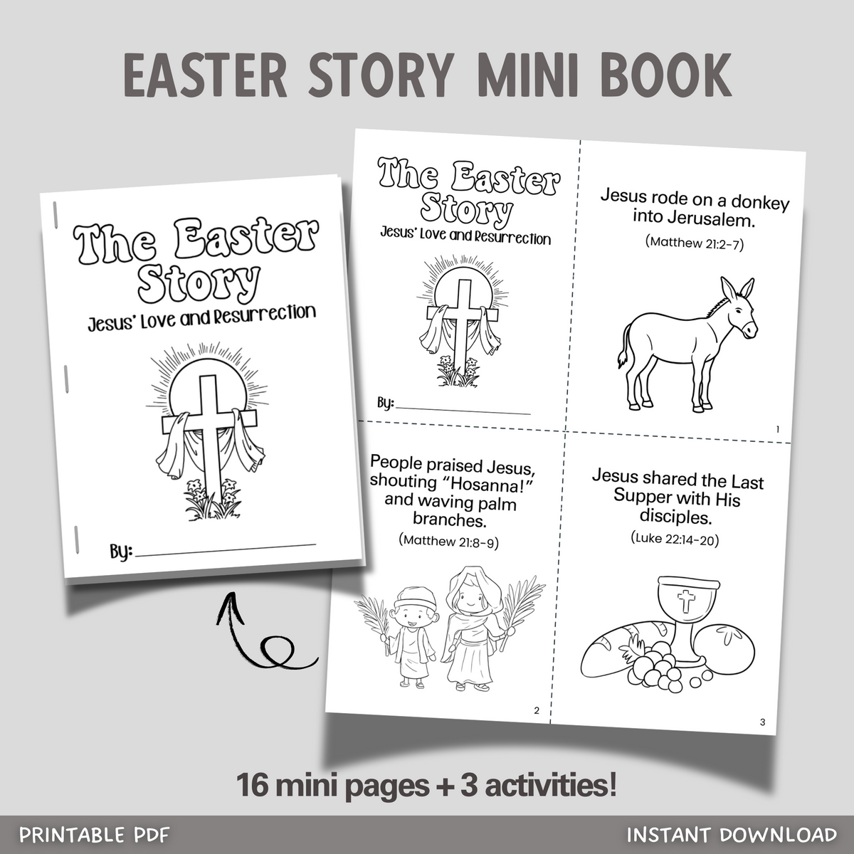 Easter Story Mini Book for Kids Printable, Coloring Bible Lesson Relig ...