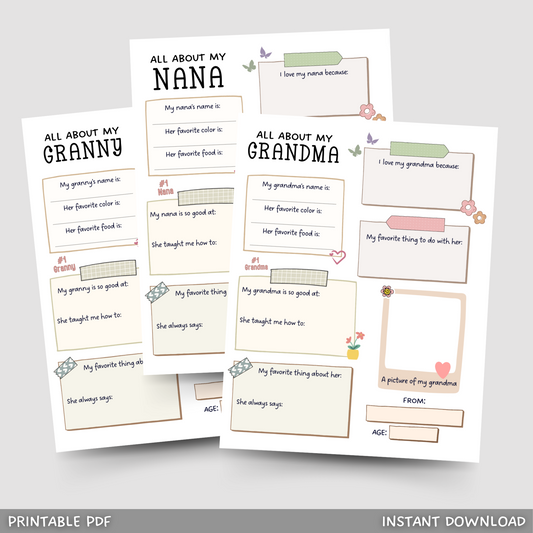 All About My Grandma Survey Printable, Grandparents Day Gift From Kids