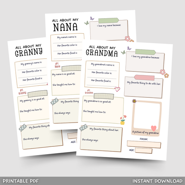 r♡Grandma様 リクエスト 14点 まとめ商品 All About My Grandma Survey Printable, Grandparents Day Gift From