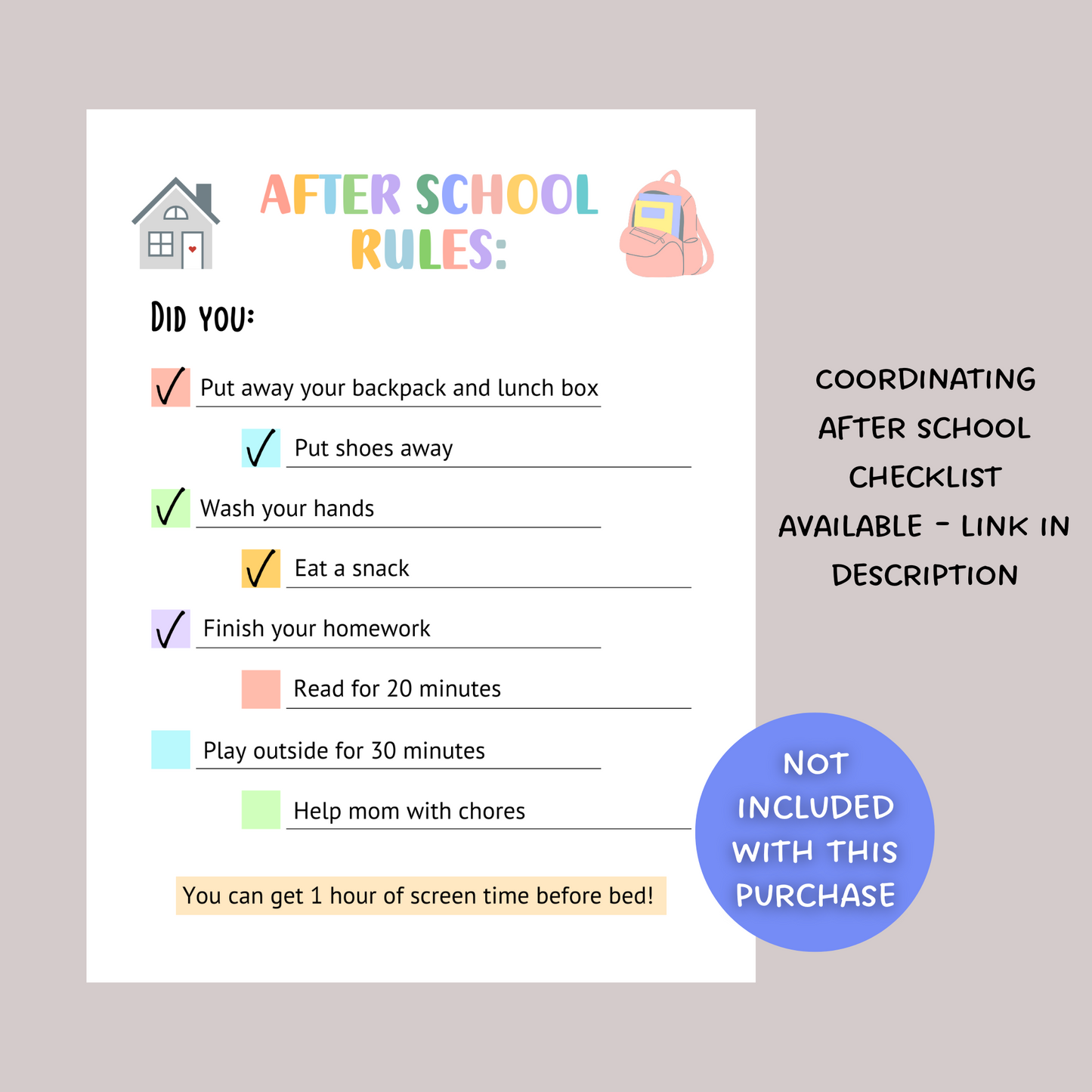 Printable Before School Checklist, Editable Morning Reminders for Kids