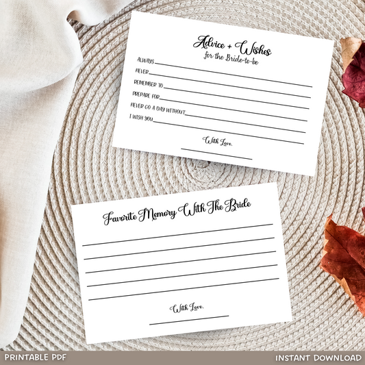 Bridal Shower Wedding Advice & Wishes Cards Printable Party Games