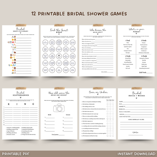 Bridal Shower Party Games Printable, Bachelorette Party Ideas