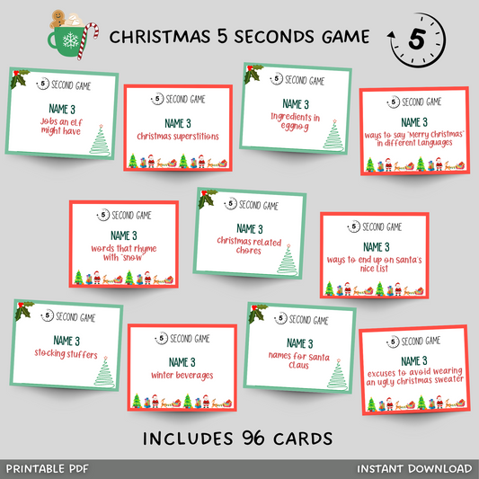 Christmas 5 Second Game Printable Party Game Adults & Kids