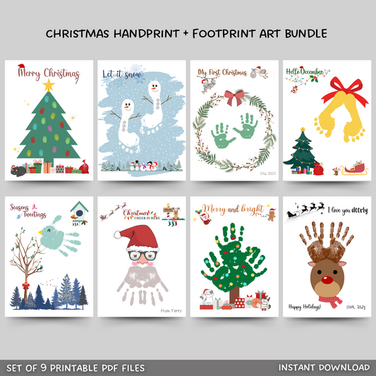 Christmas Handprint Footprint Art & Crafts Printable For Baby, Toddler, Kids