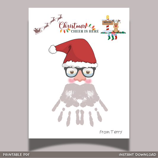 Christmas Handprint Santa Beard Craft Printable, DIY Holiday Art Activity For Baby Toddler Kids Preschool Daycare Kindergarten Keepsake Gift