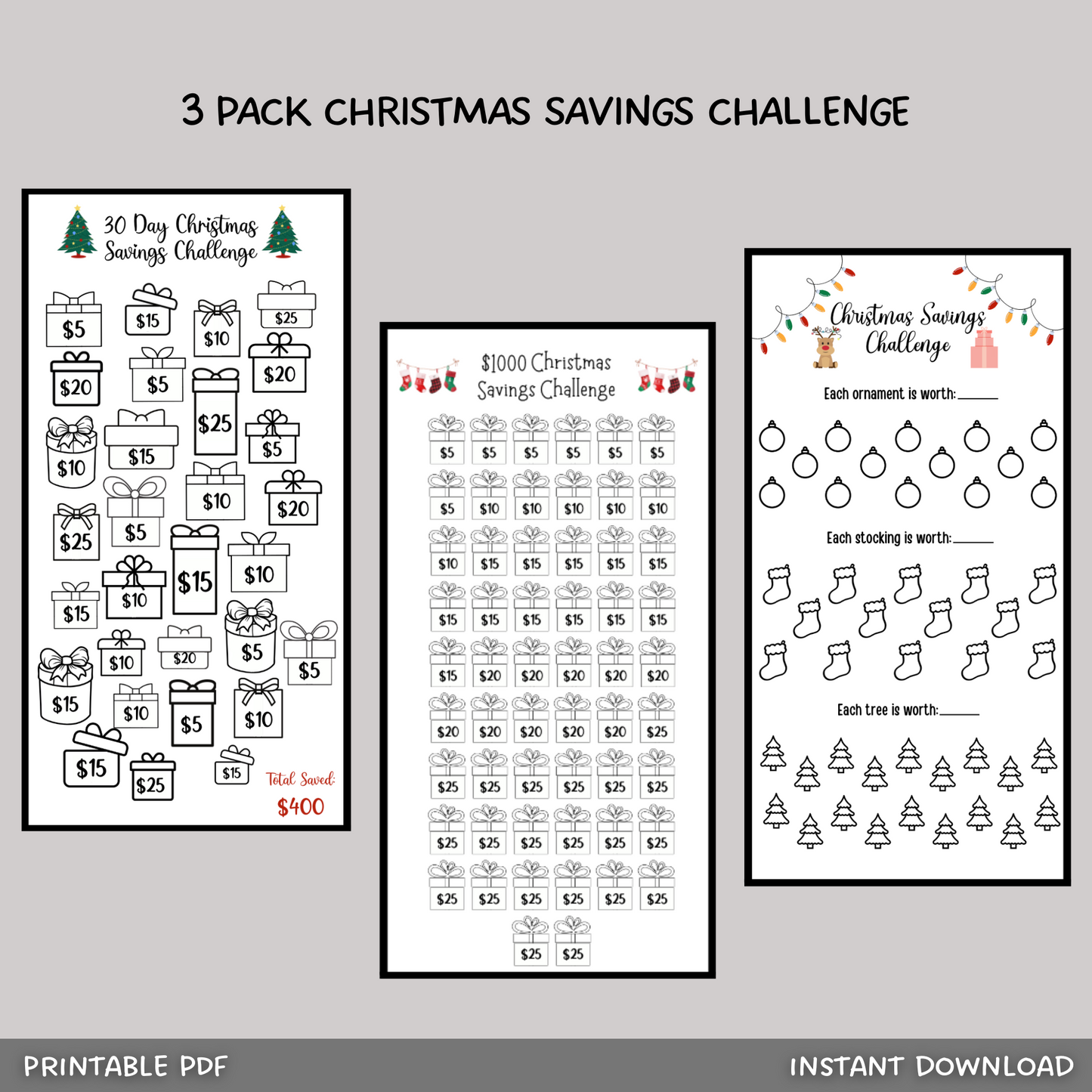 Christmas Savings Challenge Printable, 30 Day Xmas Holiday A6 Saving Tracker