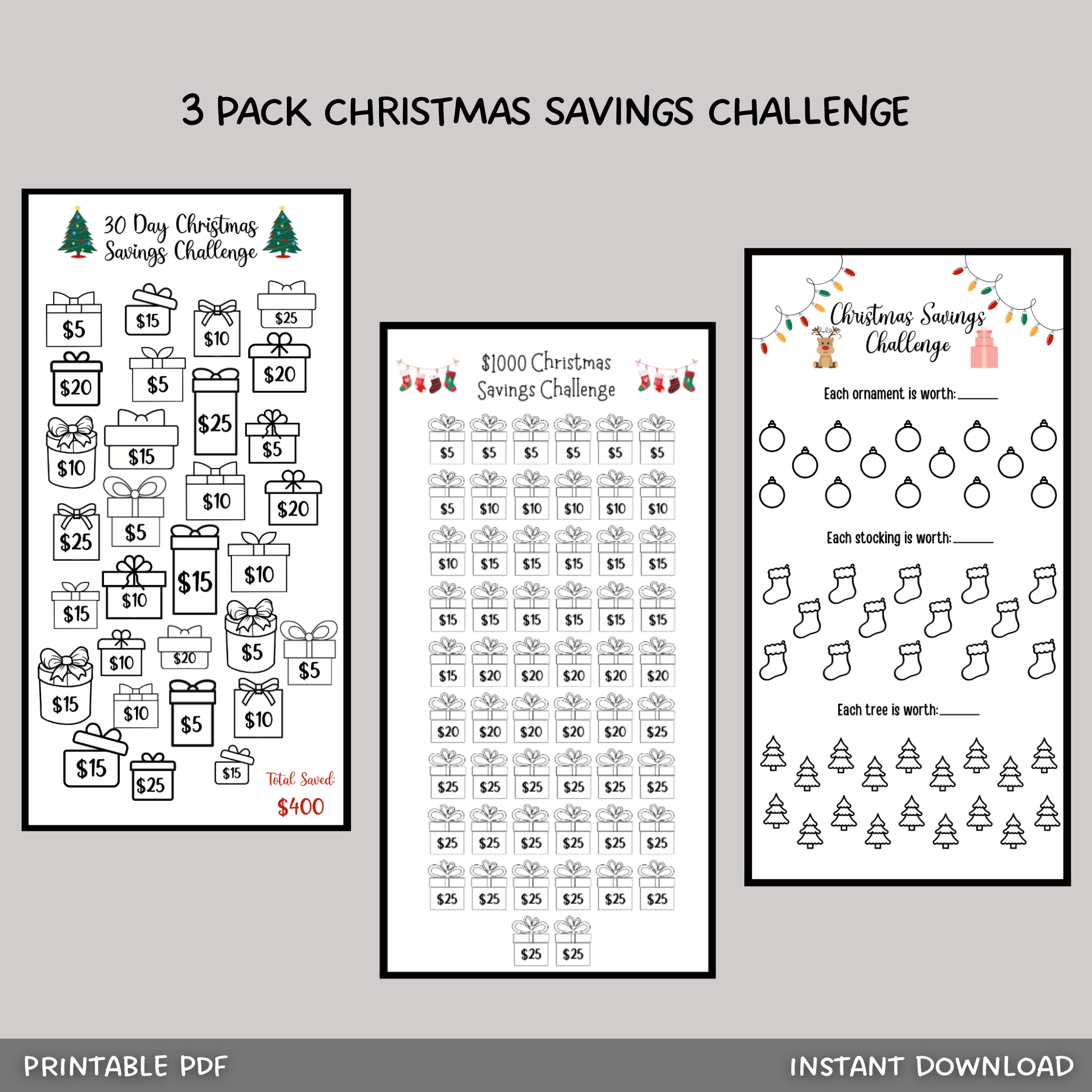 christmas savings challenge printable, 30 day xmas holiday a6