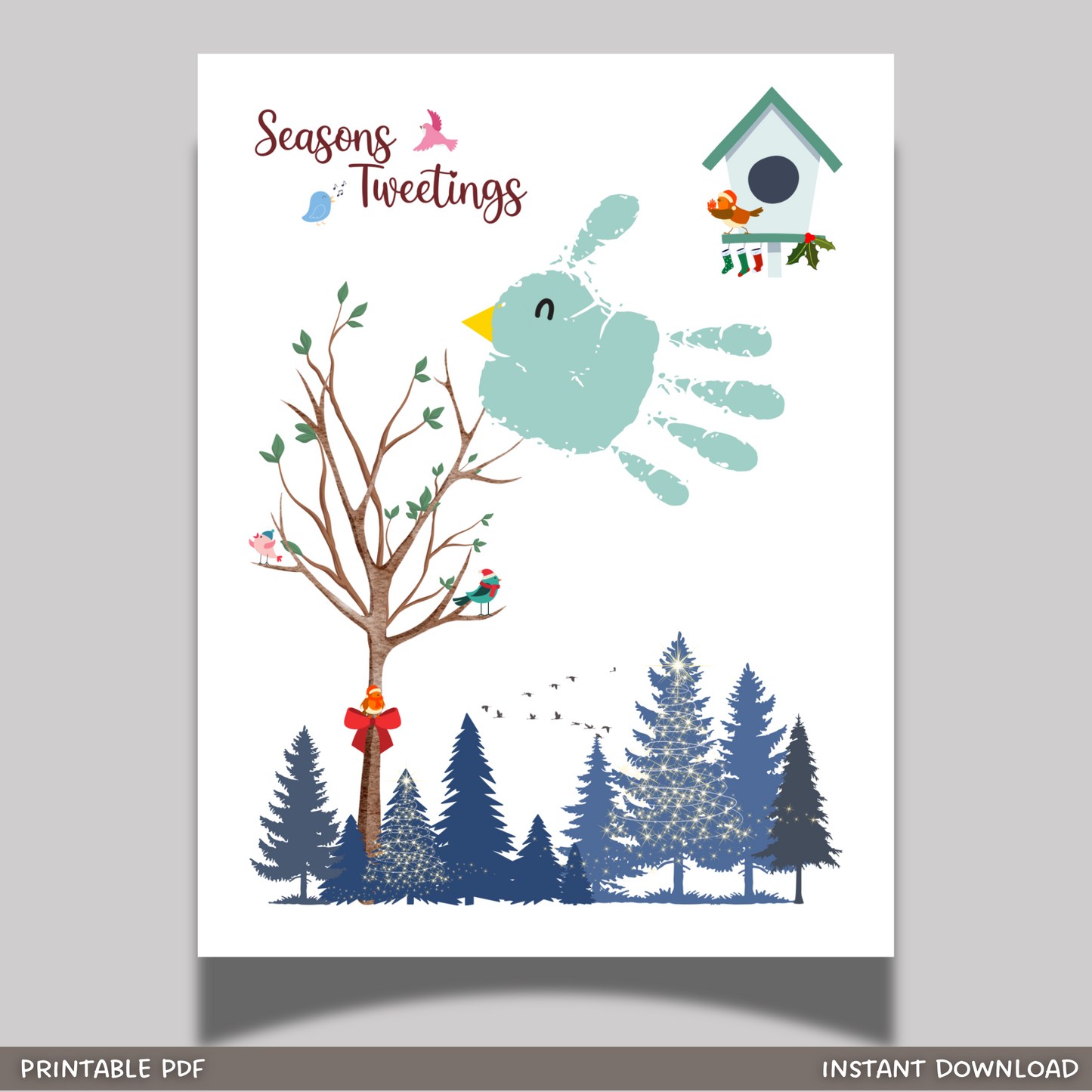 Christmas Handprint Footprint Craft Printable, DIY Holiday Art Activity For Baby Toddler Kids Children Preschool Daycare Kindergarten Gift