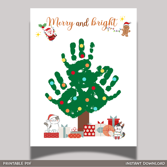 Christmas Tree Handprint Craft Printable, DIY Holiday Art Activity