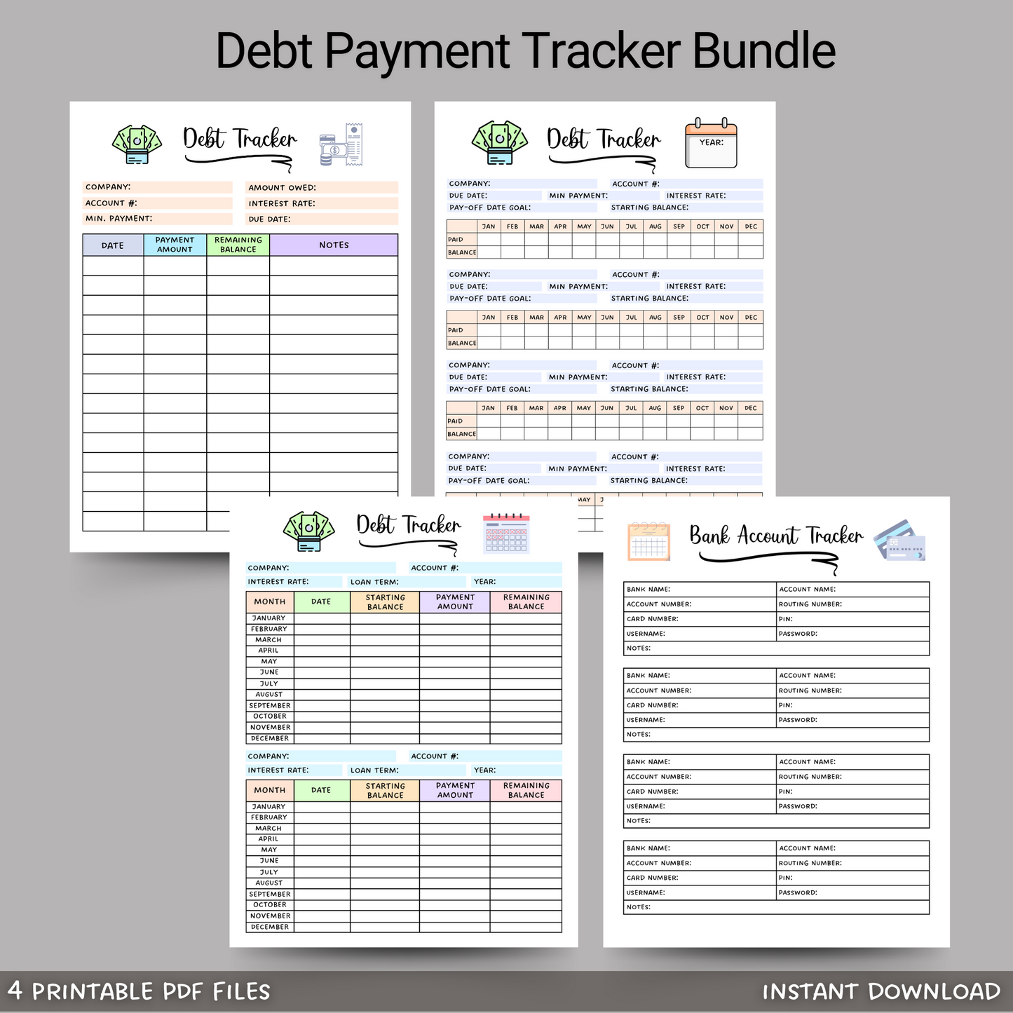 Debt Payment Tracker Printable, Financial Planner, Credit Card Expense Tracker