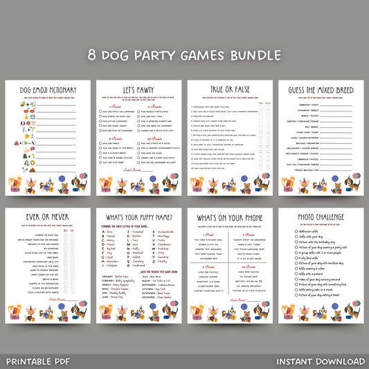 Dog Birthday Party Games Printable, Puppy Shower Pawty Activities
