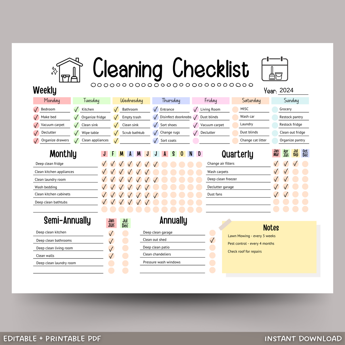 Cleaning Checklist Work.pdf Weekly Cleaning Checklist Editable Printable Pdf Instant Editable