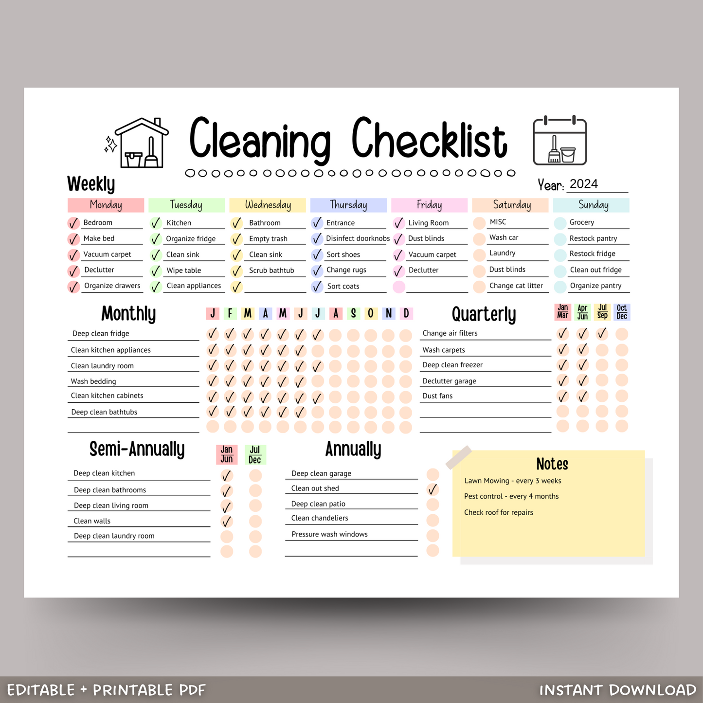 Editable Cleaning Schedule, Printable Digital Cleaning Checklist Planner