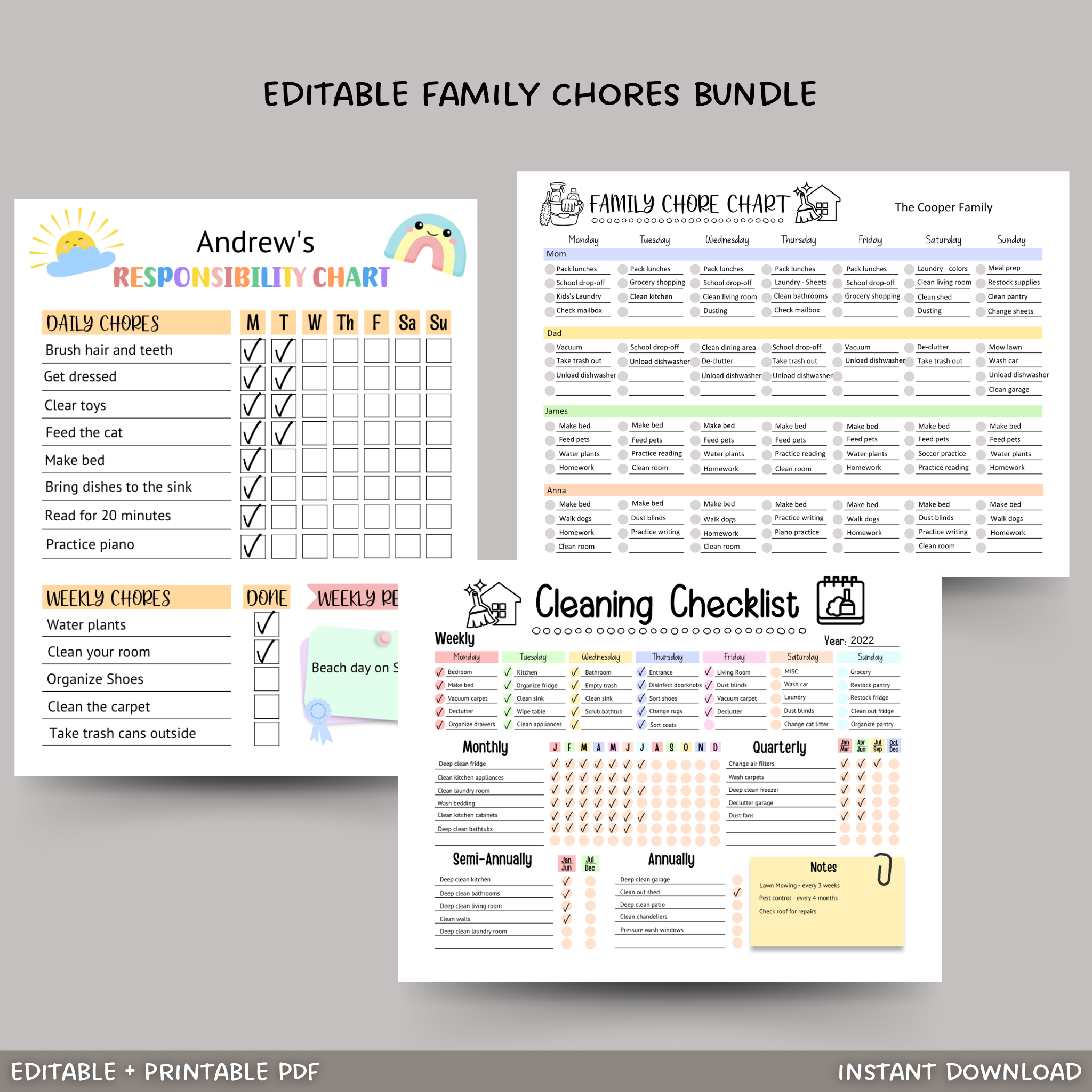 Chore Rota Editable Family Chore Chart, Printable Cleaning Schedule, Digital Plan ...