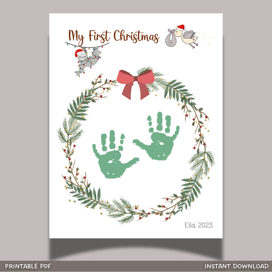 First Christmas Handprint Footprint Craft Printable, DIY Holiday Art