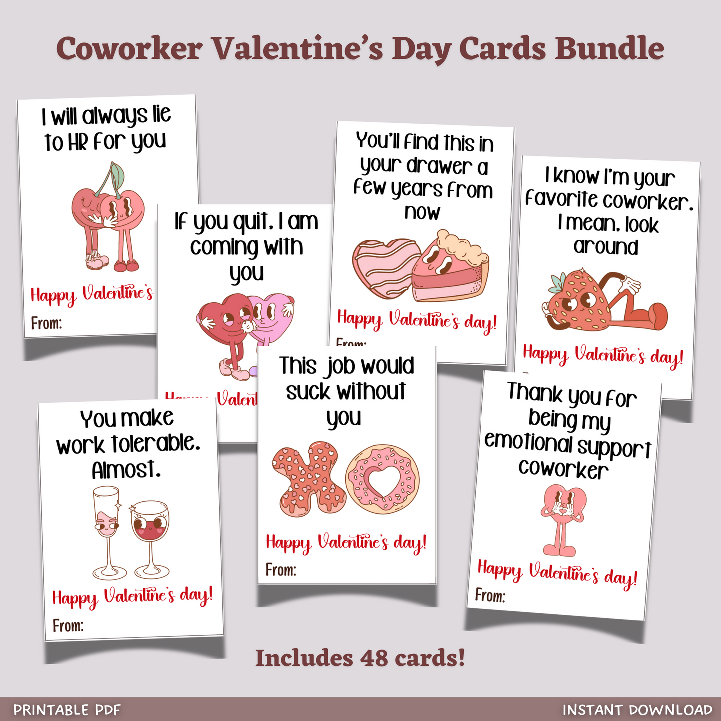 Funny Retro Coworker Valentines Day Cards Printable, Workplace Office Party Gift for Colleague Staff Boss Employee