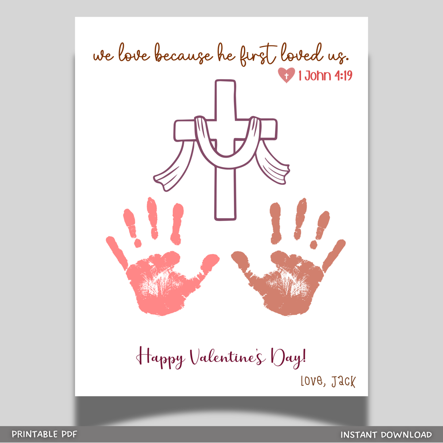 Handprint Bible Verse Craft Printable, Valentine’s Day Christian Art for Sunday School, Baby Toddler Child Nursery DIY Activity Preschool