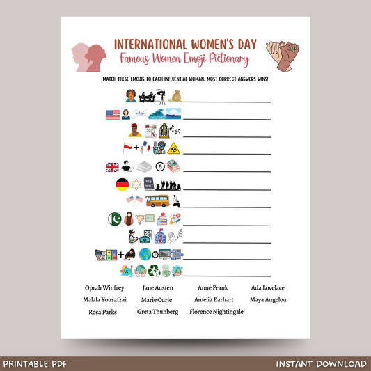 International Women's Day Emoji Pictionary Game Printable
