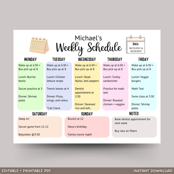 Kids Weekly Planner Printable, Editable Weekly Schedule Chart – Scribbled LLC kids-weekly-planner-printable-editable-weekly-schedule-chart-scribbled-llc