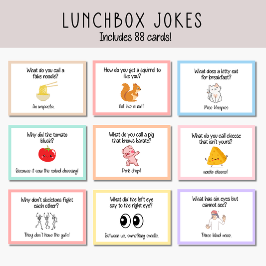 Lunchbox Jokes Cards for Kids Printable, Funny Lunch Box Notes