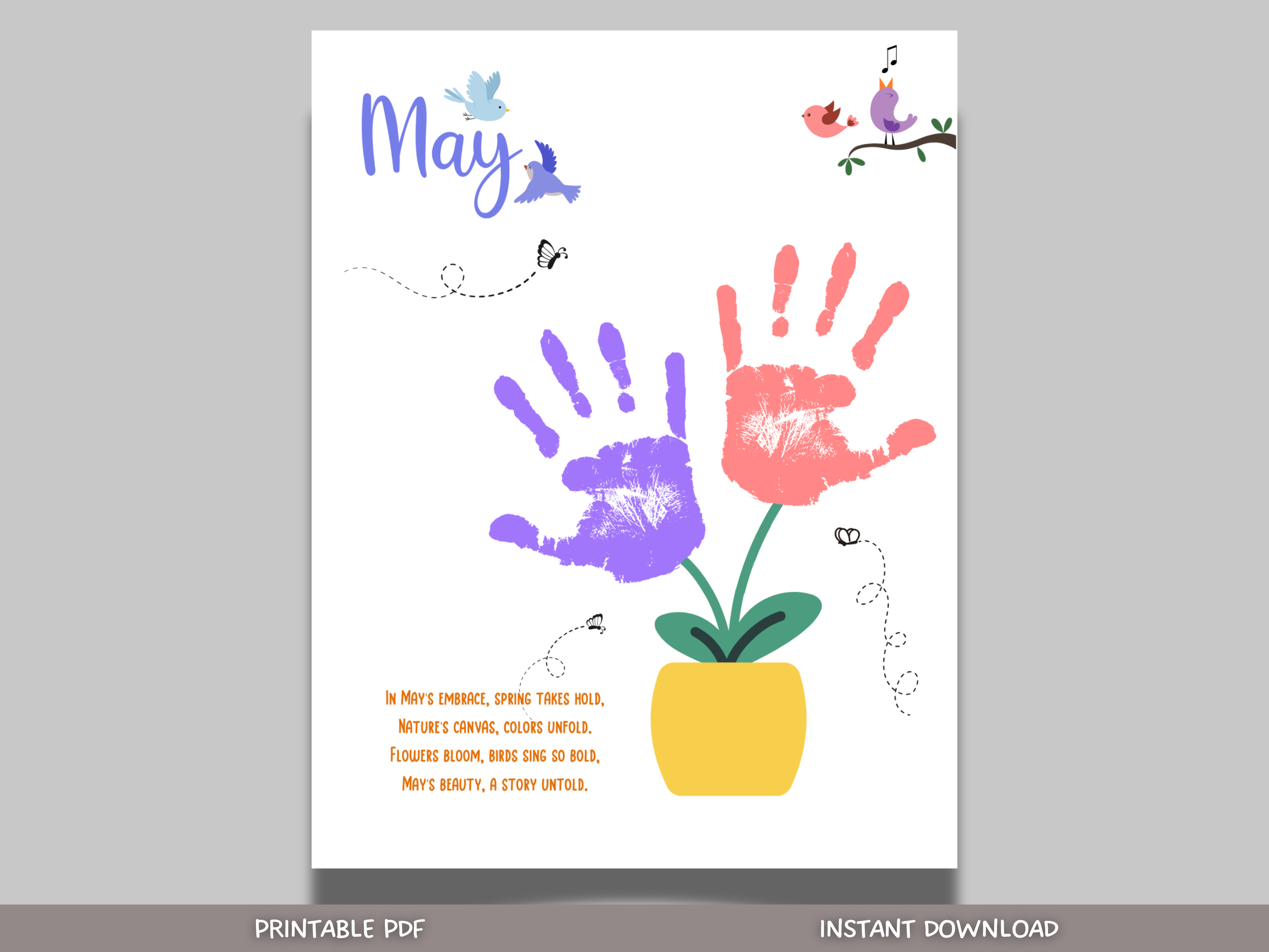 May Print Pattern May Handprint Footprint Crafts Printable, DIY Spring Art for Kids ...