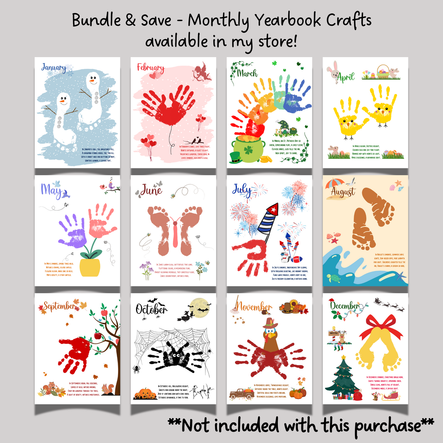 April Handprint Footprint Crafts Printable, DIY Art Kids Preschool Activity, DIY Easter Monthly Keepsakes for Baby Toddler PreK Kindergarten