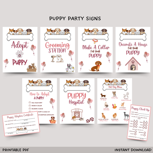 Puppy Party Signs Printable, Adopt a Puppy Dog Lover Birthday Games
