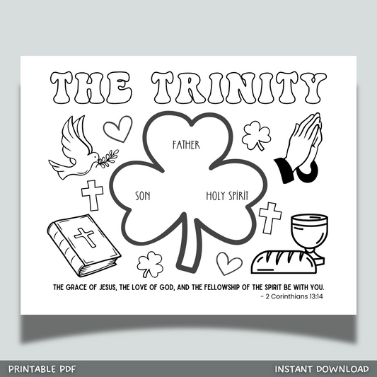 Holy Trinity Christian Coloring Page Printable Kids Activity Jesus Bible Lesson Keepsake