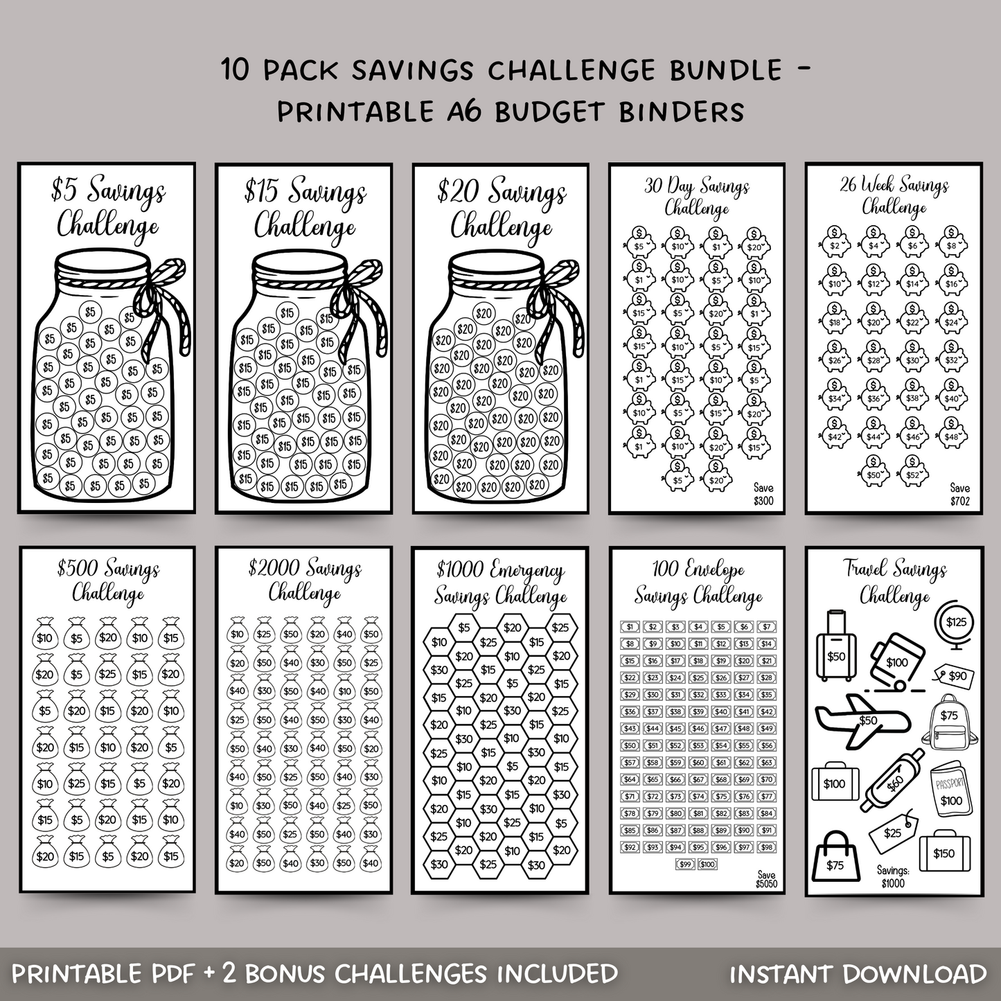 Savings Challenge Printable, A6 Budget Binder Money Challenge Cash Envelope Insert