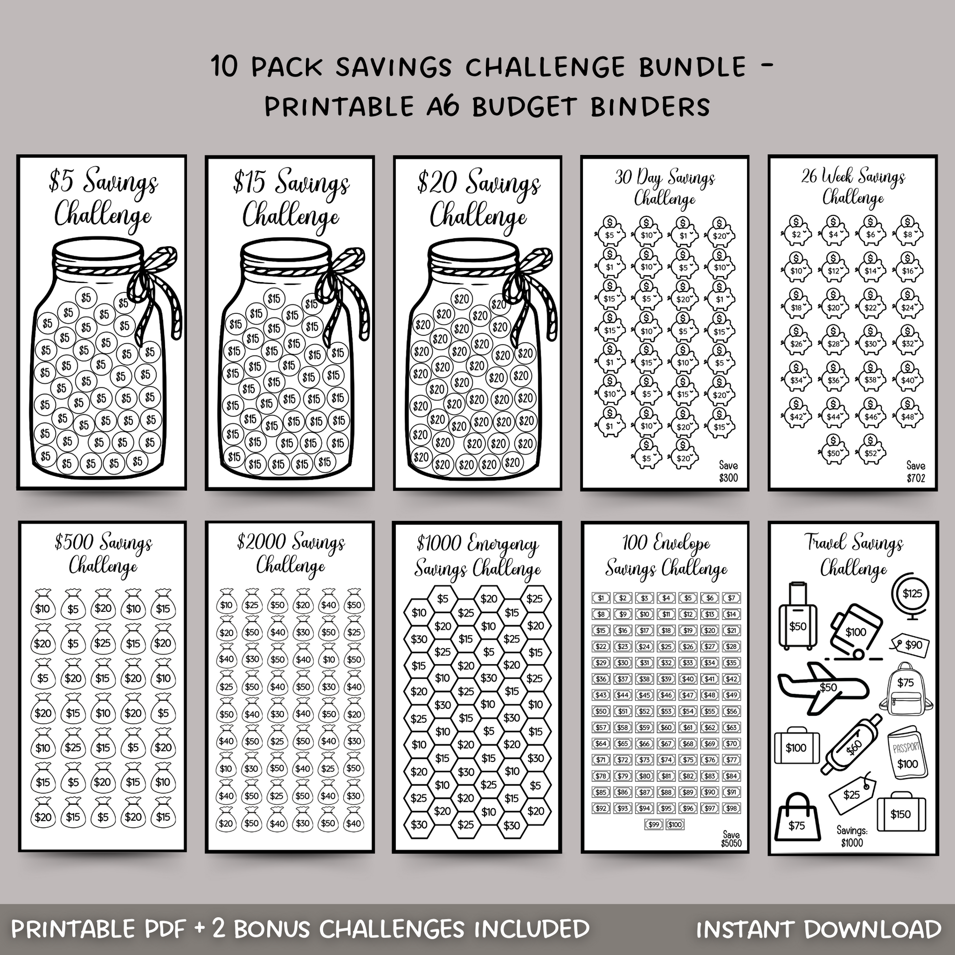Savings Challenge Printable, A6 Budget Binder Money Challenge Cash