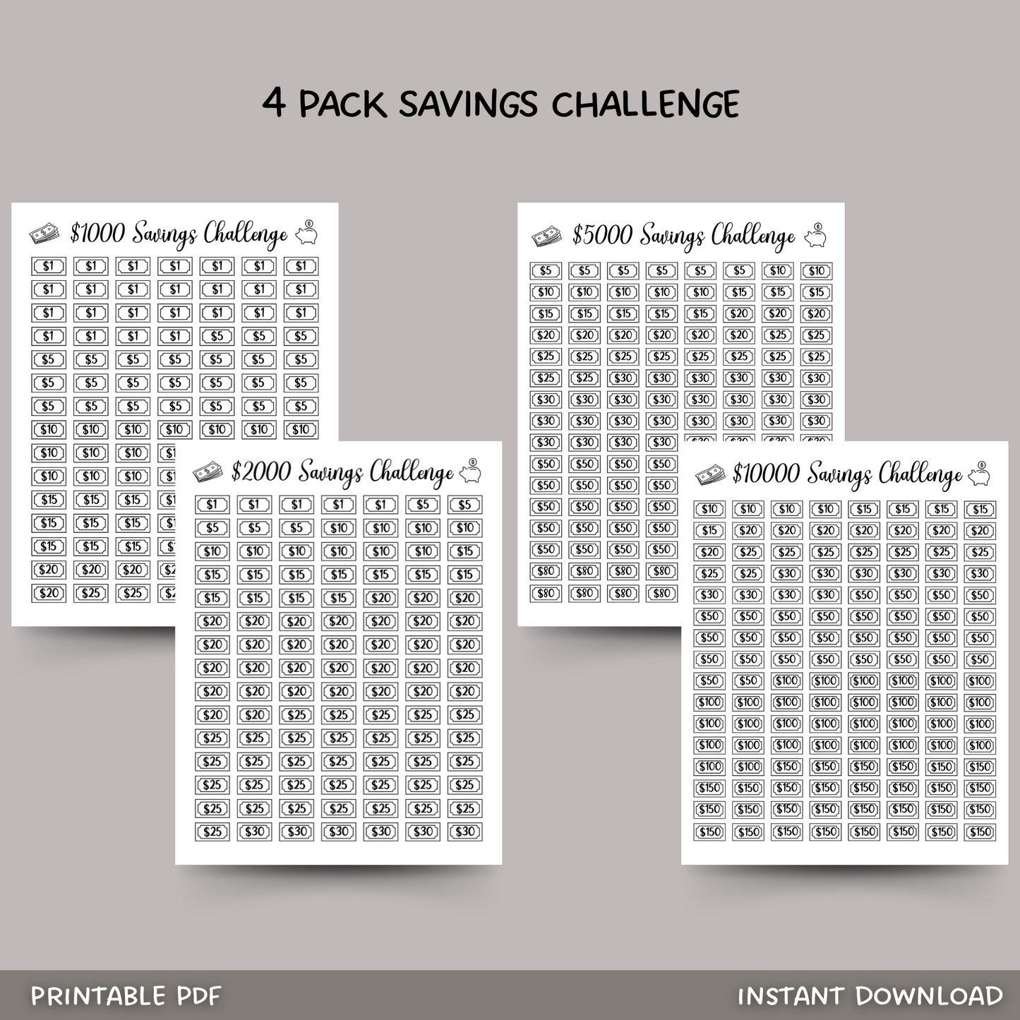 Savings Challenge Printable, 1K 2K 5K 10K Money Savings Goal Tracker