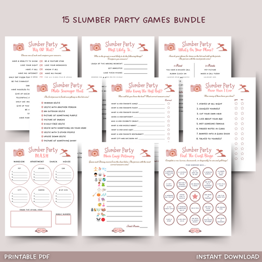 Slumber Party Games Printable, Tween Preteen Sleepover Activity Ideas