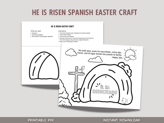 Spanish He is Risen Easter Coloring Craft Printable, Christian Religious Education For Kids Homeschool Activity Empty Tomb (Copy)