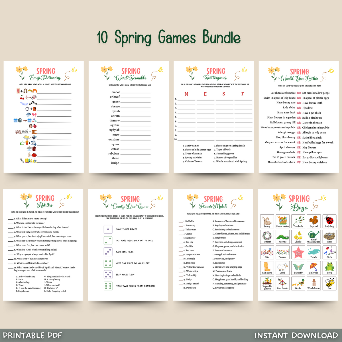 Fav Spring Games Spring Games Printable, Springtime Party Activity for Adults & Kids ...