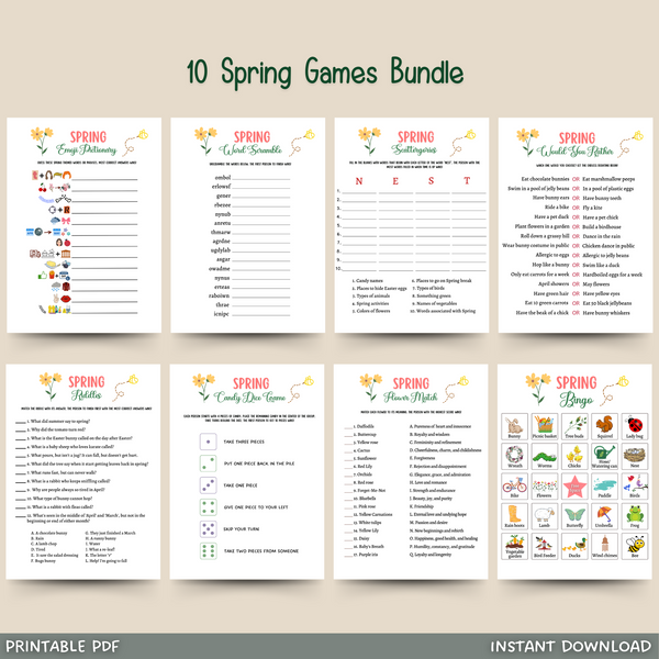 Spring Games Printable, Springtime Party Activity for Adults & Kids ...