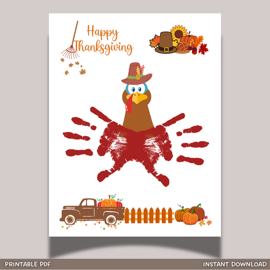 Thanksgiving Handprint Crafts, Preschool Turkey Autumn Art Project for Kids Toddler Kindergarten Baby School Activity