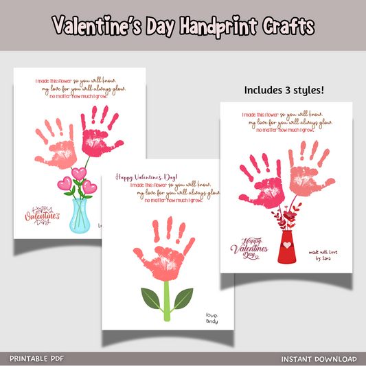Valentine’s Day Handprint Craft Printable, Flower Poem Fun DIY Art