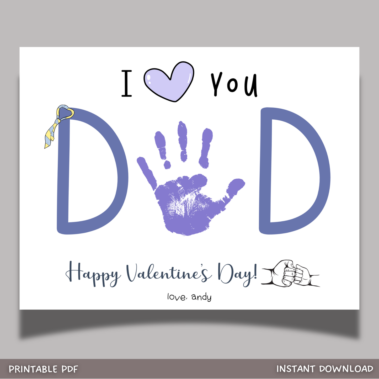 Valentines Day Handprint Holiday Crafts Printable Cute DIY Dad Art for Kids Baby Toddler Activity Keepsake Gift