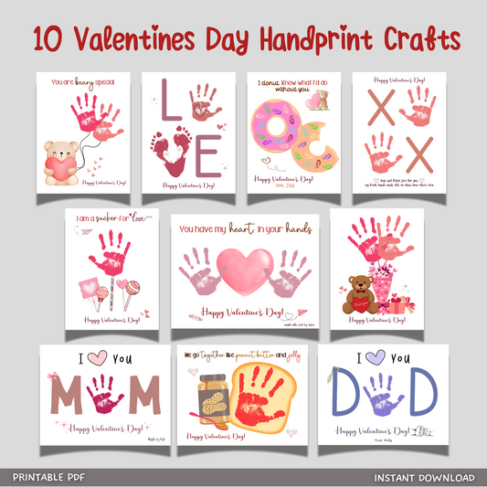 Valentines Day Handprint Crafts Bundle Printable Holiday Art for Kids