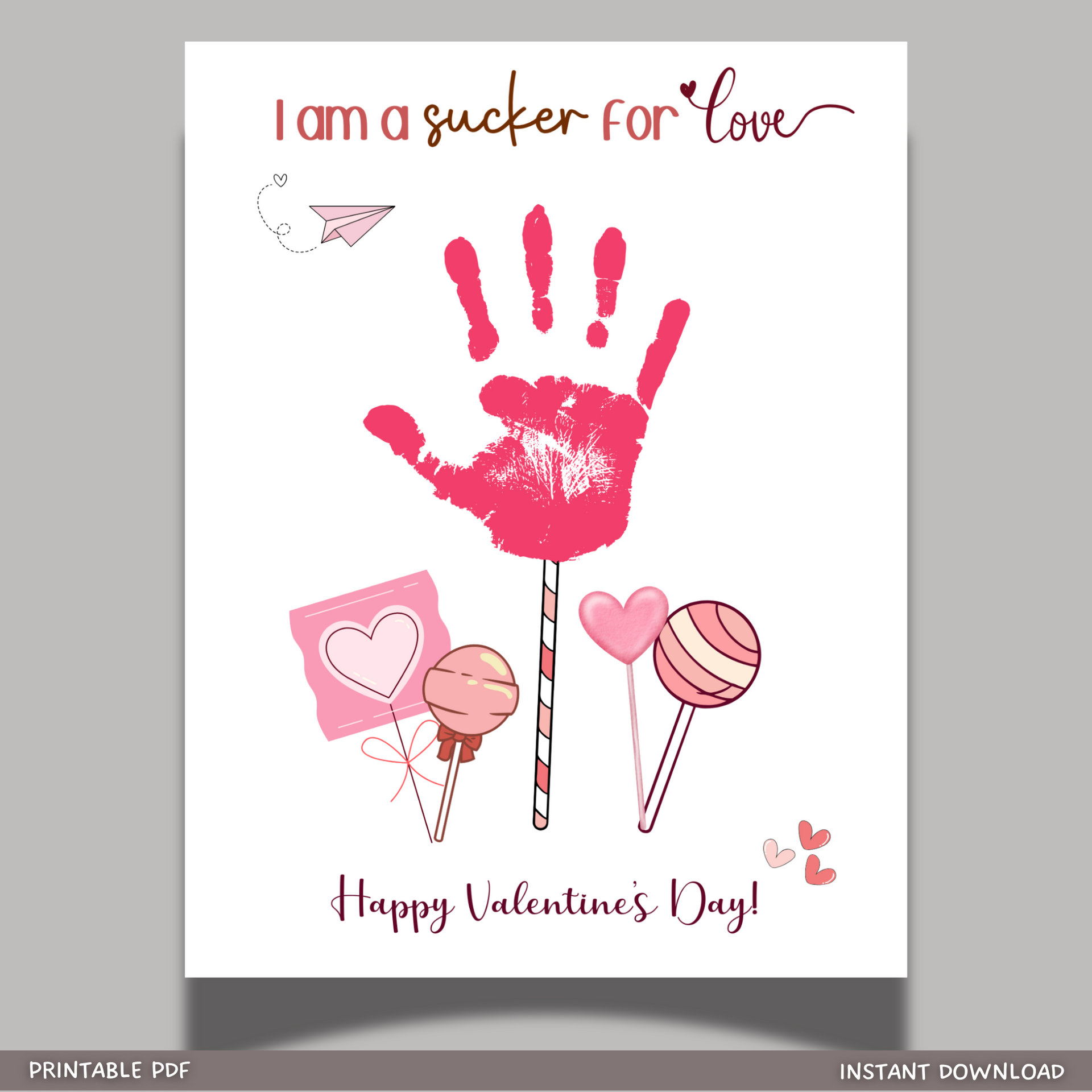 Valentines Day Handprint Holiday Crafts Printable DIY Candy Art