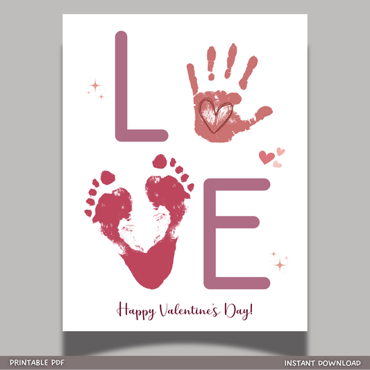 Valentines Day Handprint Holiday Crafts Printable, DIY Love Art for Kids